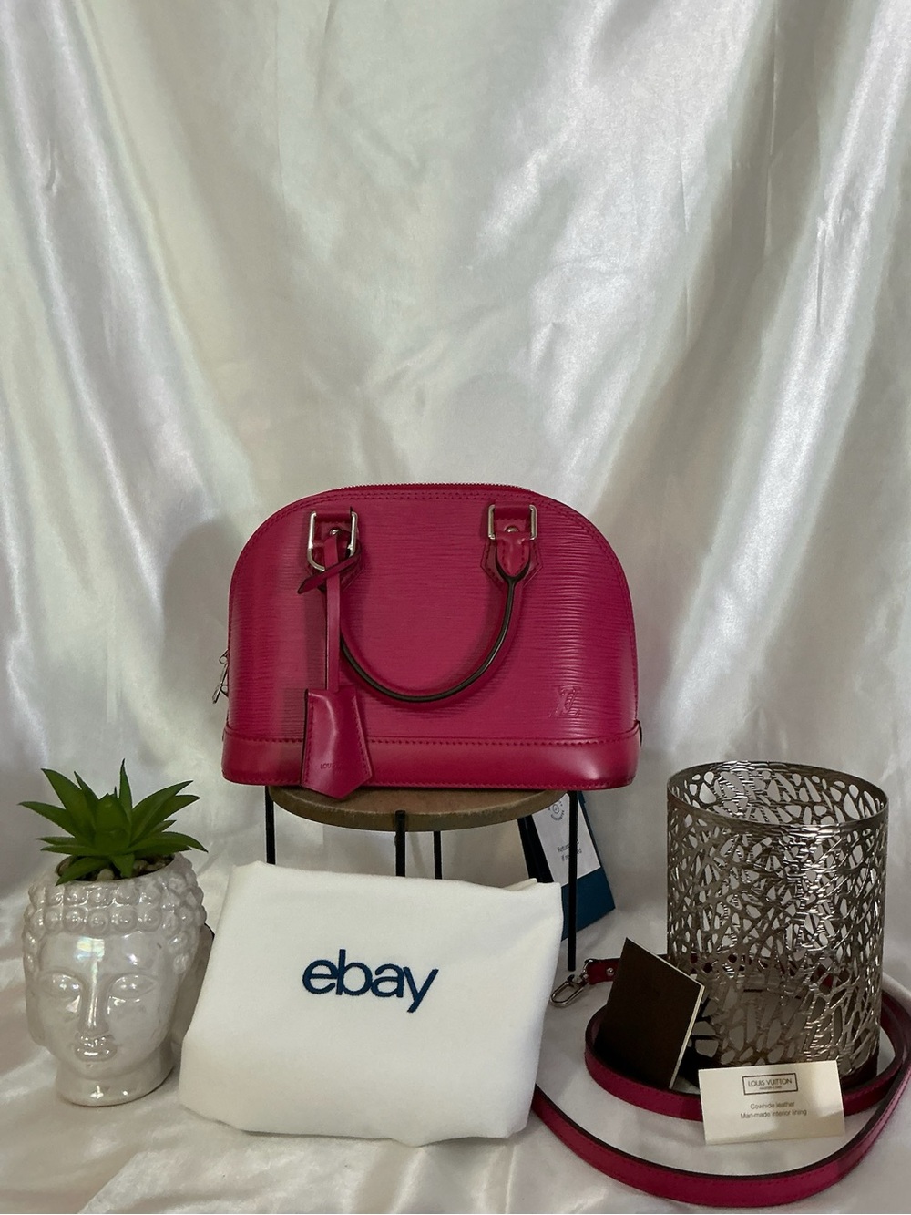 EUC Louis Vuitton Hot Pink Alma BB Epi Leather Satchel w COA Dustbag